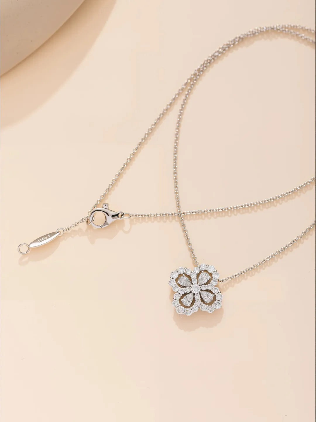 Lab Diamond 14K White Gold Four Leaf Clover Pendant VSSI D E F Quatrefoil Pendant -Four Petal Flower Bloom Floral Necklace Gift for Her
